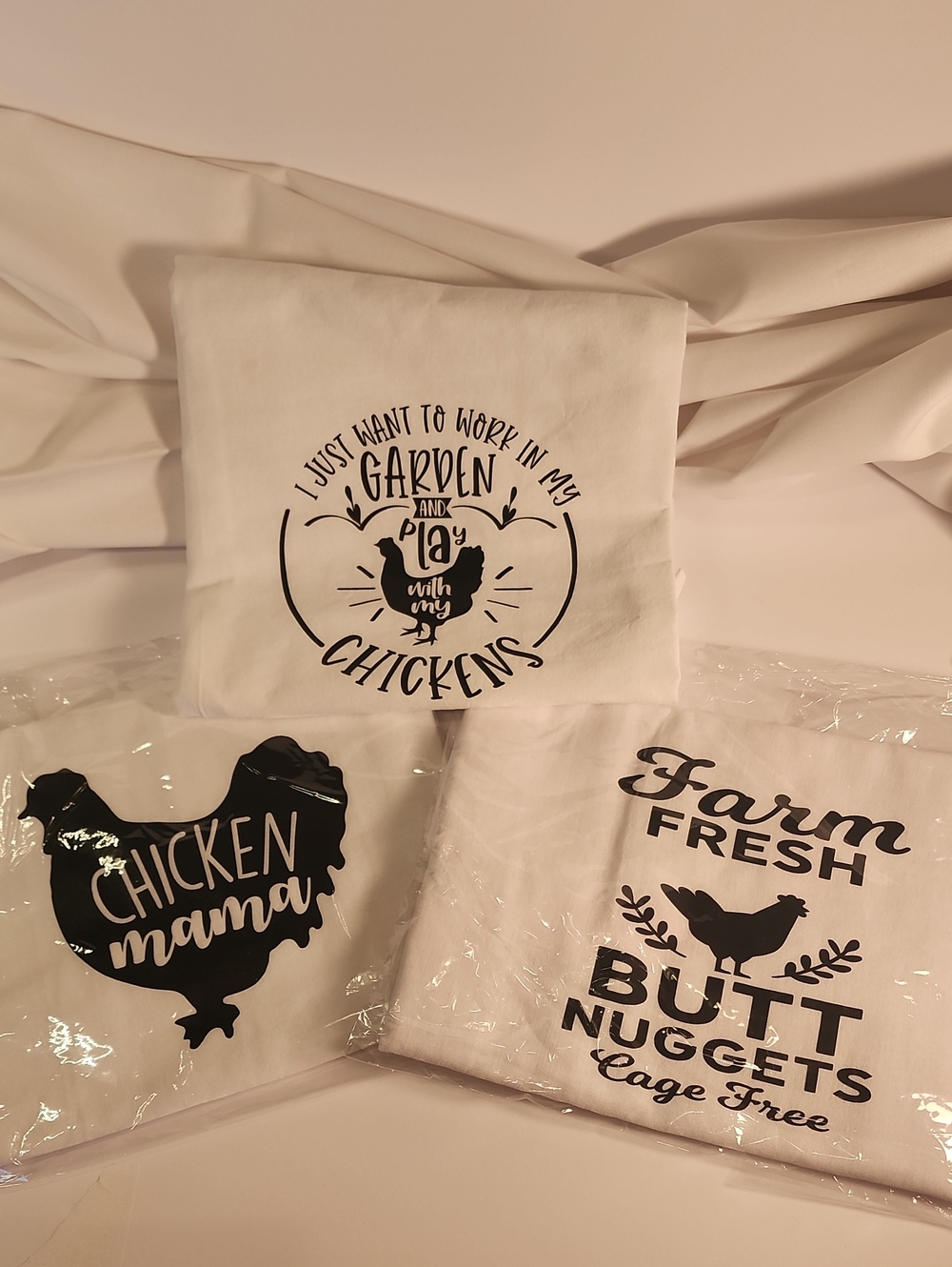 Chicken Farm Graphic Flour Sack Towels -3- White with Black Vinyl